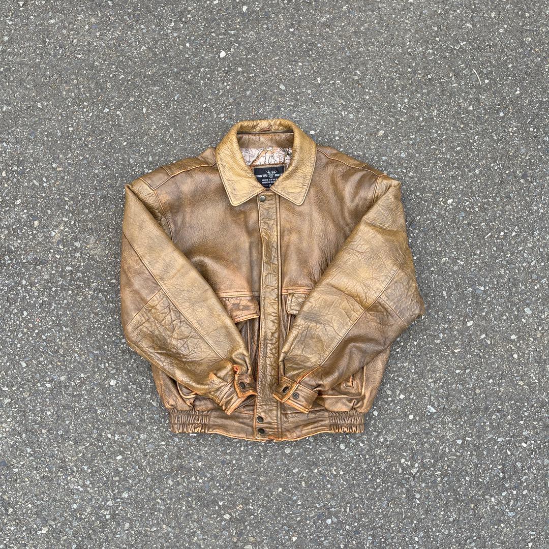 短丈】90s vintage 短丈 レザージャケット 茶色 ノームコア XL - メルカリ