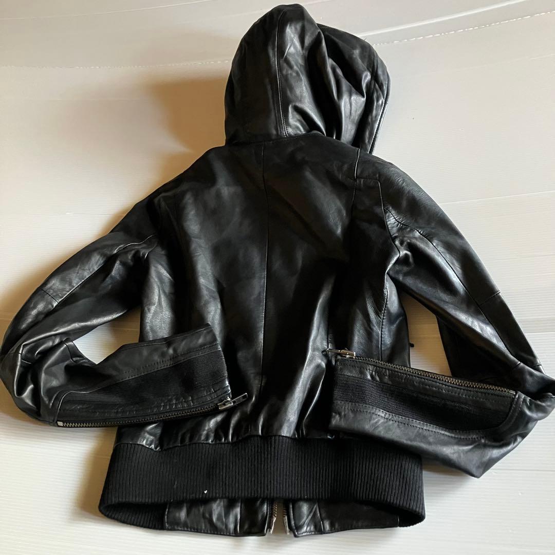00s archive MOUSSY フード羊革レザーライダースジャケット黒2 - メルカリ