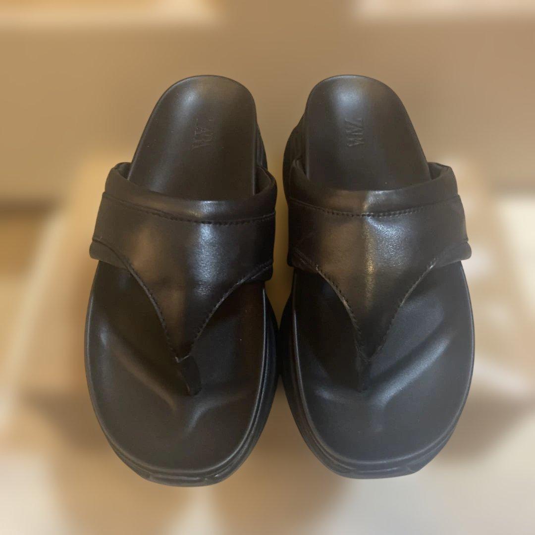 美品ZARA ザラ ビブラムレザー厚底トングサンダル 41 - メルカリ