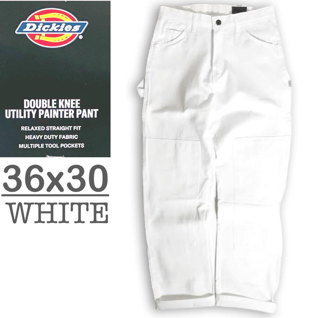 新品36x30 ホワイト DICKIES ダブルニー ペインター パンツ - メルカリ