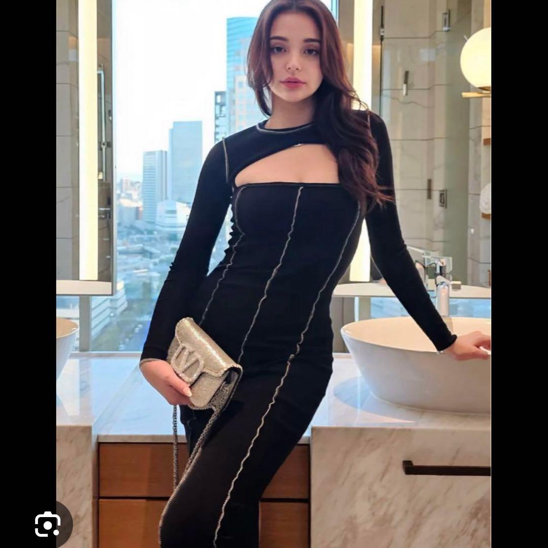 新品タグ付き randy ショートトップスロングワンピース ブラック