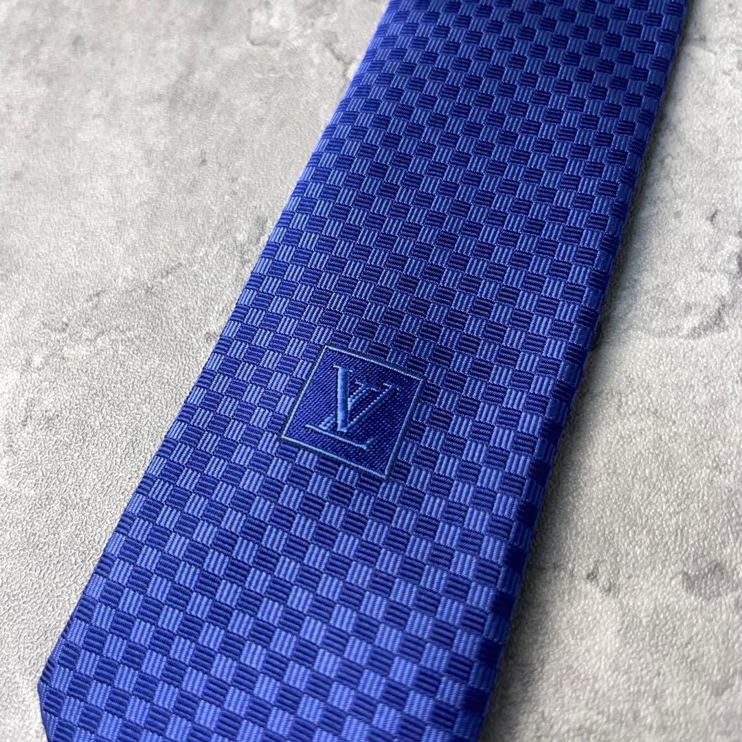 美品 LOUIS VUITTON マイクロダミエ LVロゴ ネクタイ ブルー 青の通販
