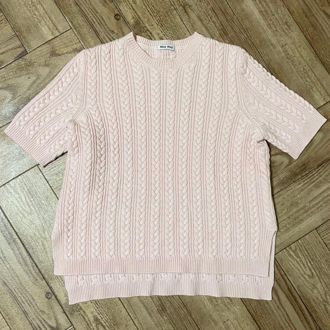 MIU MIU ニット ピンク ケーブル編み カシミヤ ミュウ ミュウ Miu Miu Size44 カシミヤ カーディガン ピンク WS9737