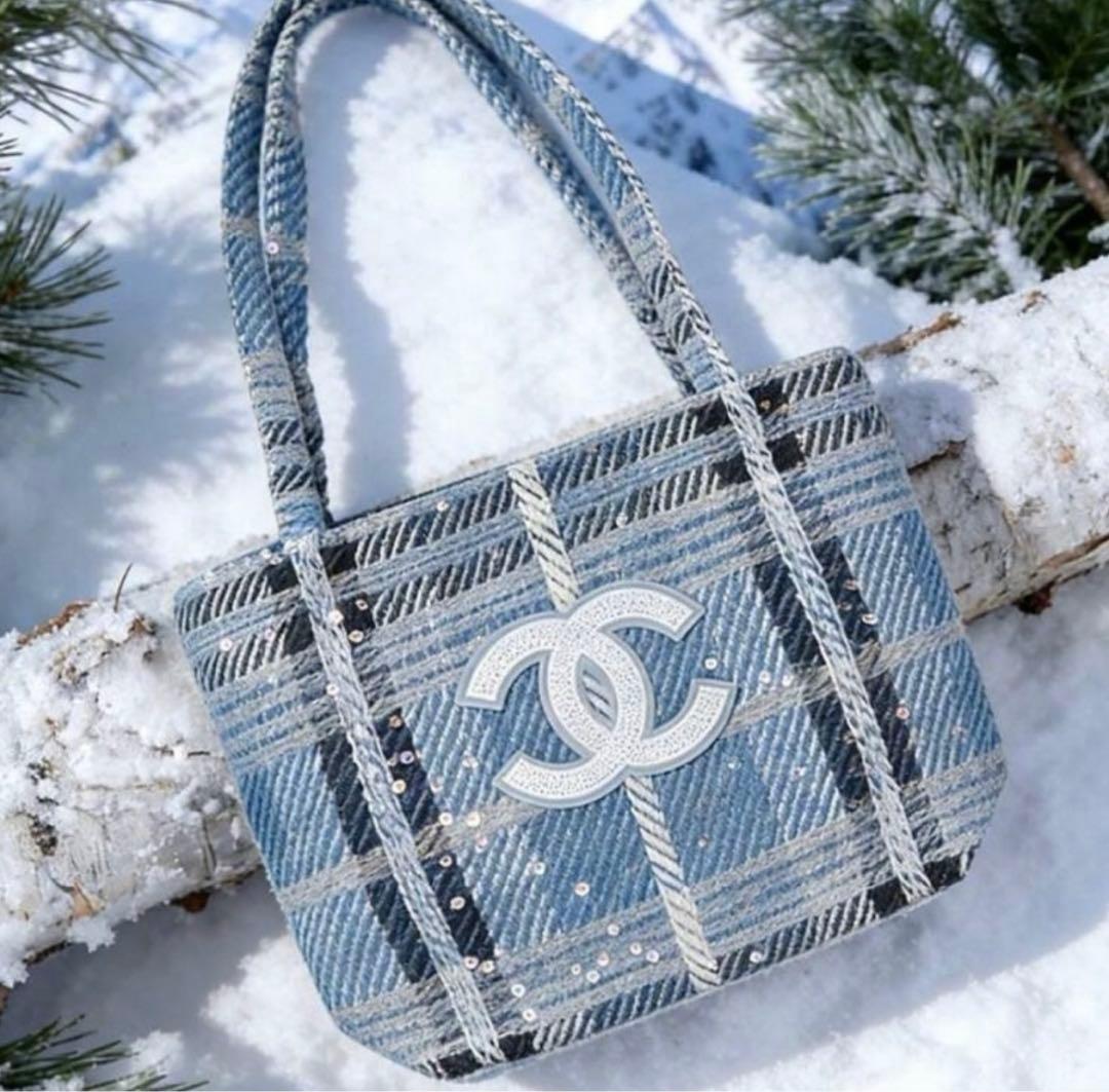 CHANEL シャネル ツイード チェック トートバッグ 水色 新品 - メルカリ