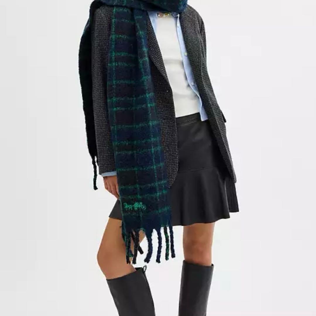 COACH マフラー チェック柄 グリーン ネイビー - メルカリ