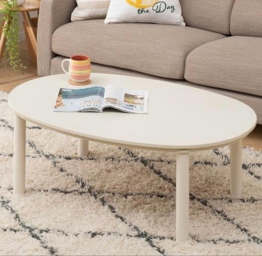 ホワイト楕円形 木製テーブル こたつ - メルカリ