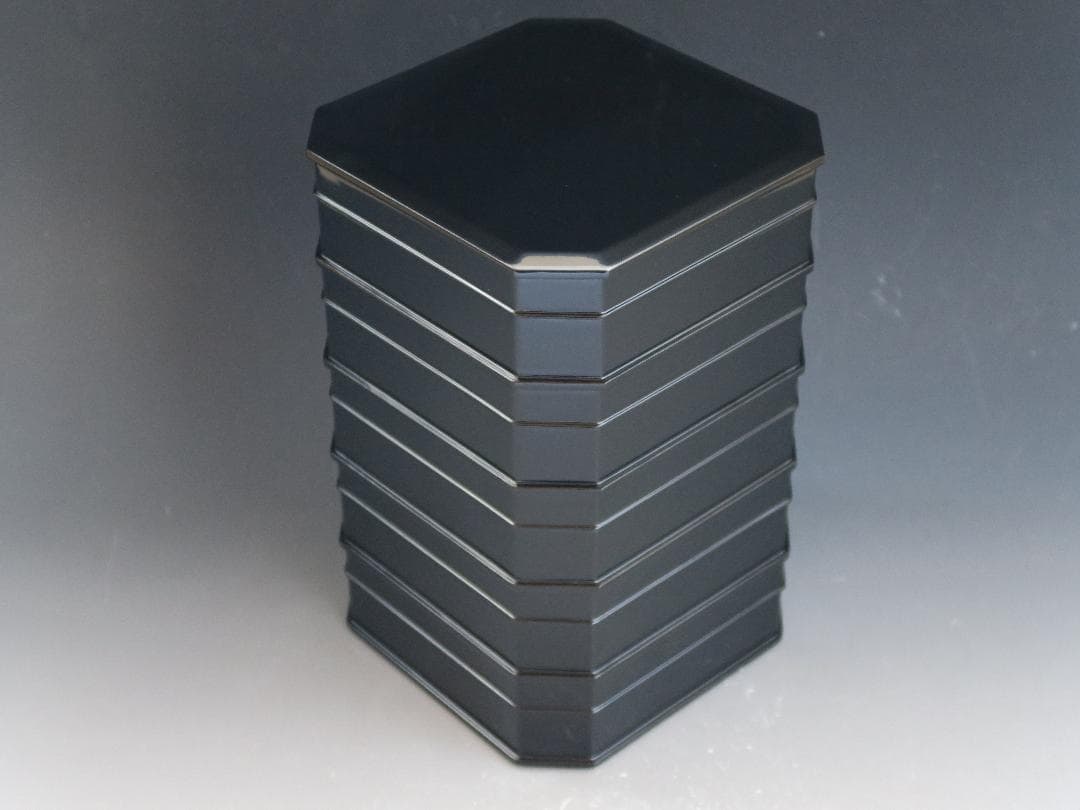 輪島塗】縁高重 五段重 黒真塗 輪島塗工房 静峰 塗師静峯大家芳男 天然