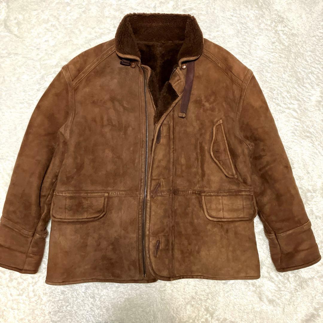 ヴィンテージ リアルムートン ブラウン ランチコート XL