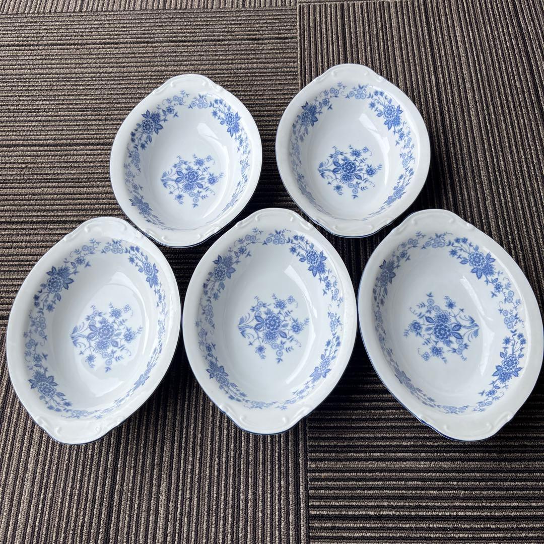 青い花柄オーバル皿、カレー皿5枚セット - メルカリ