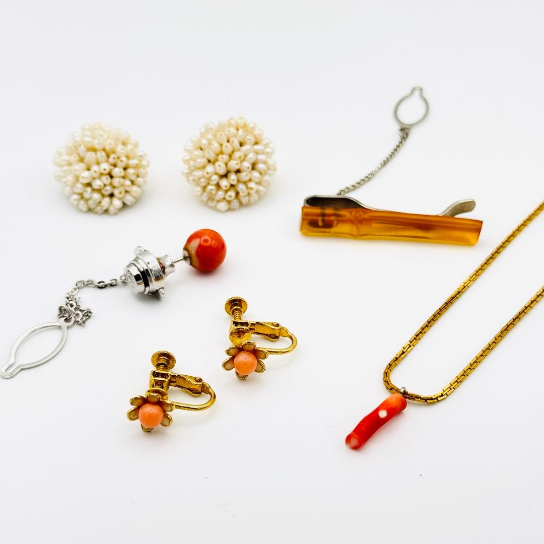 5点セット】 珊瑚 真珠 琥珀 アクセサリー まとめ ネックレス