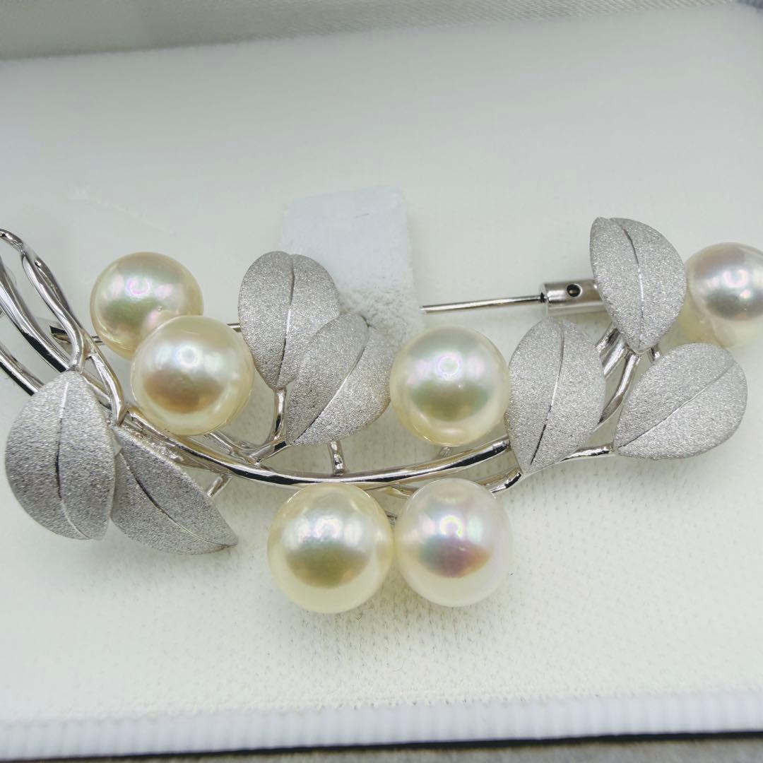 【新品】ホワイトピンク アコヤ真珠 ブローチ 8.0〜7.5mm 6珠伊勢志摩産