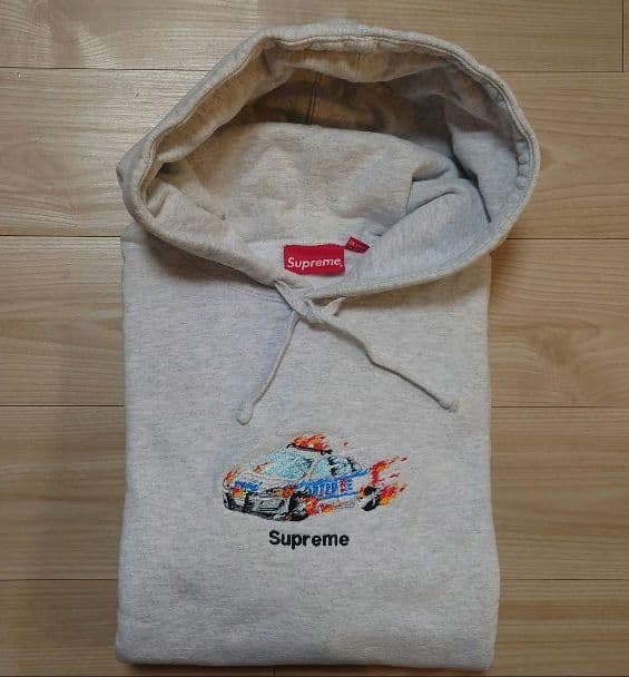 シュプリーム パーカー パトカー 葵産業 刺繍 ファイヤー 炎 XL フード