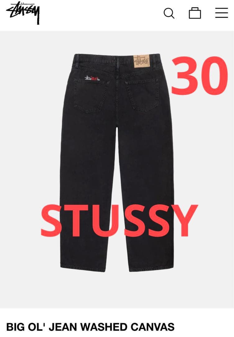 Stussy BIG OL JEAN WASHED CANVAS BLACK - メルカリ