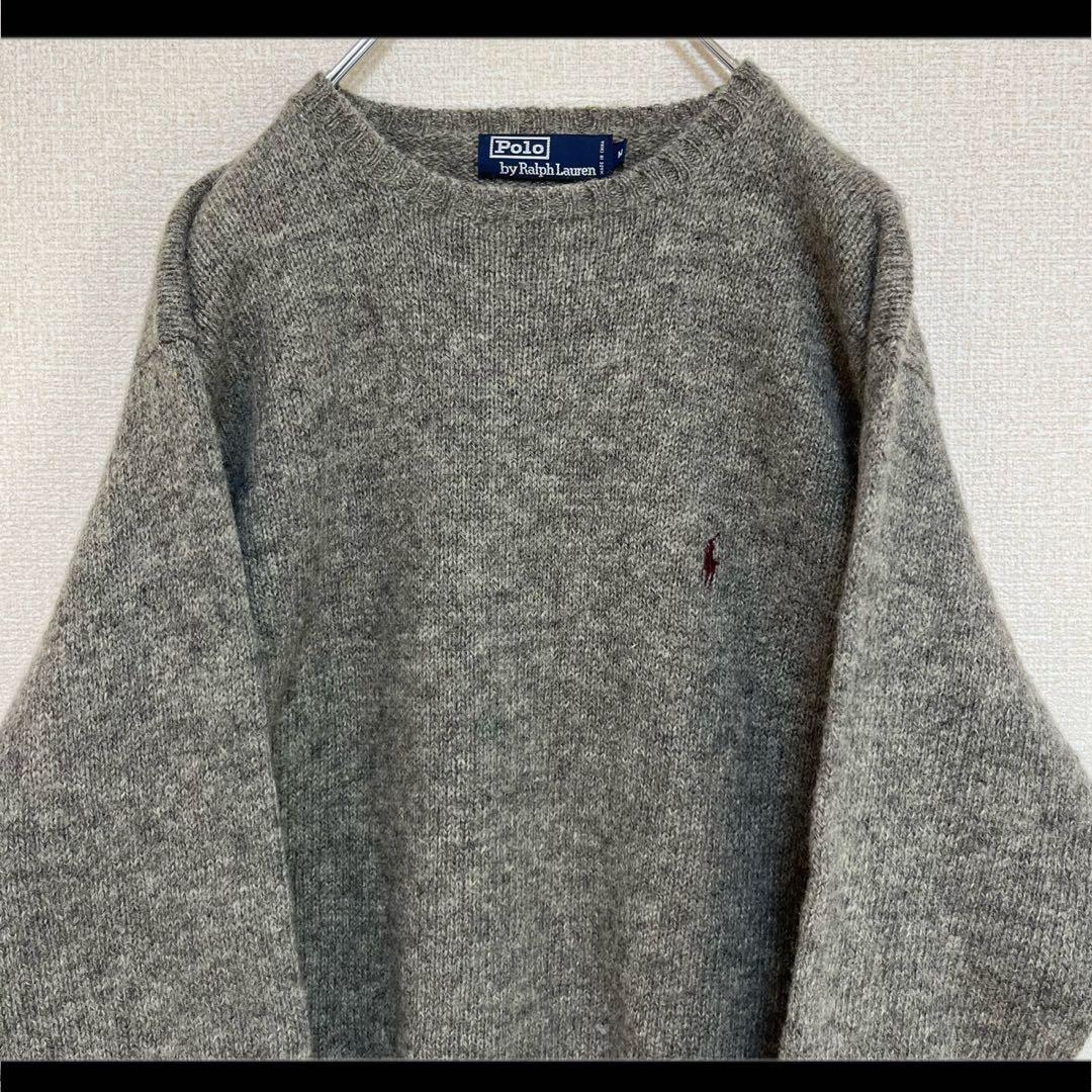 ポロ ラルフローレン ニット セーター グレー赤ポニー刺繍 ウール M