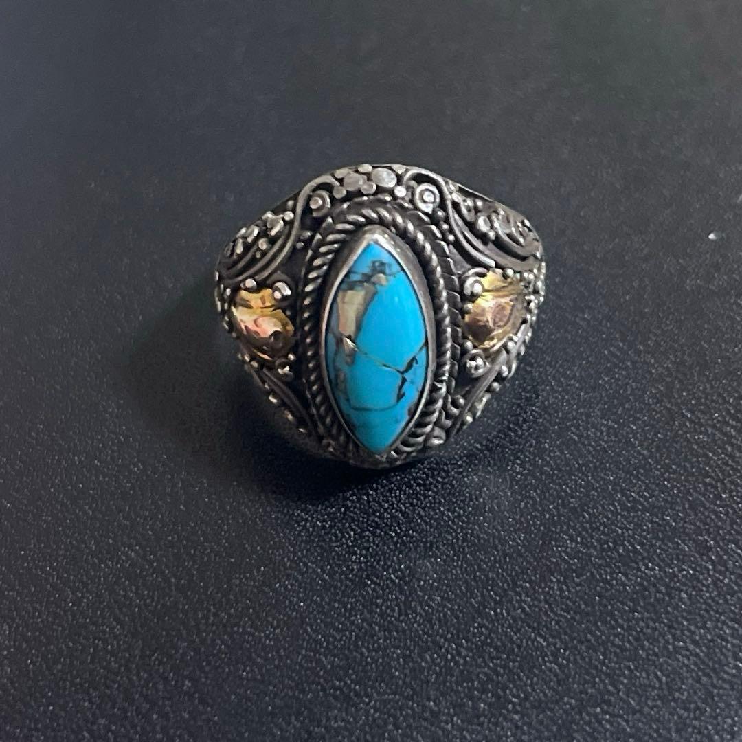 ヴィンテージ　ターコイズリング 70s' 80s'インディアンジュエリー ヴィンテージ】インディアンジュエリー ナバホ族 ターコイズリング