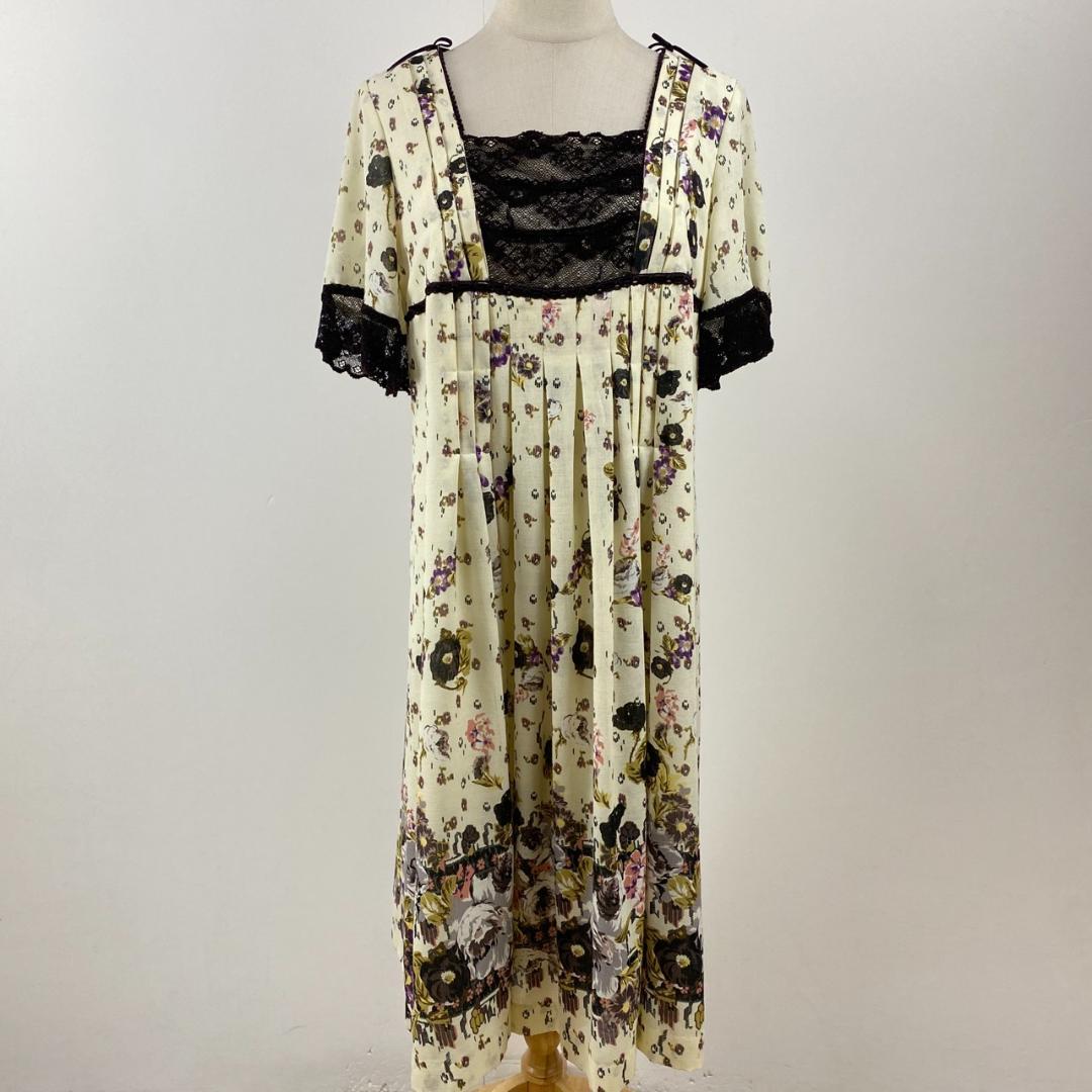 美品 INGEBORG インゲボルグ ロングワンピース 花柄 レース プリーツ
