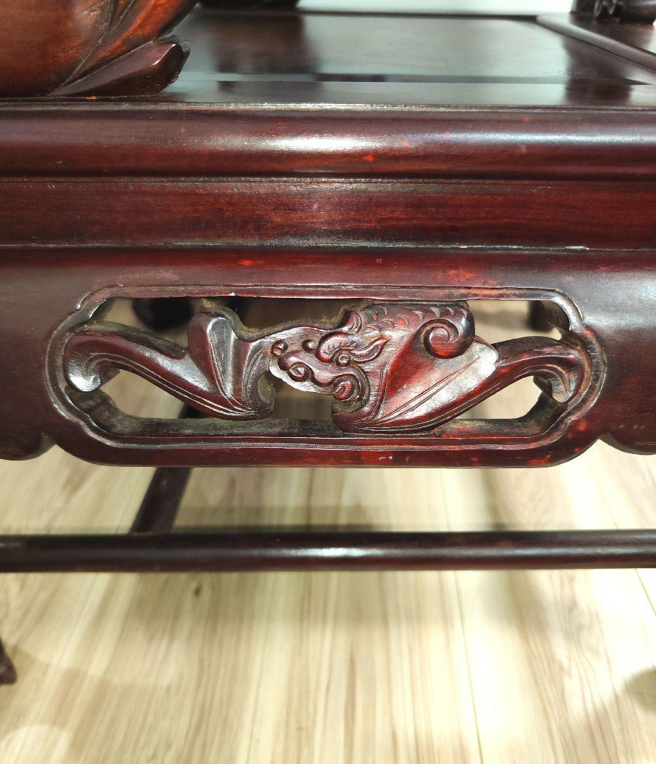 希少中華骨董 大理石インレイ椅子 玉座 宮廷 紅木 紫檀 黒檀 花梨 李朝