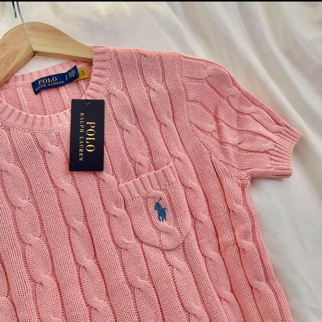 タグ付き新品】 ポロラルフローレン 半袖ニット キャメルピンク QR付き