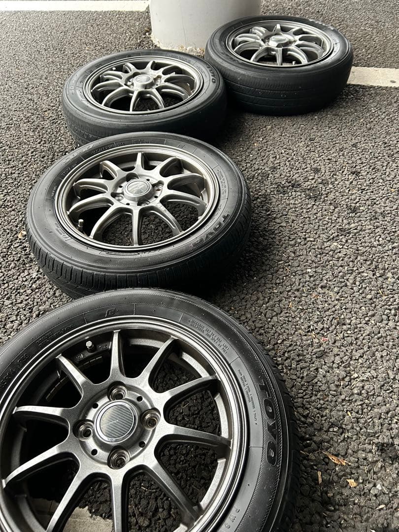 14インチ ブイエモーションホイールセット　タイヤ付 Plastic Bomb 14×4.5J 4/100 +43 インサート グリーンカモフラセット