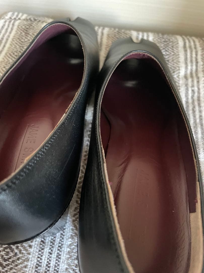 超美品！JANE SMITH 黒レザーオープントゥ ヒールパンプス 37
