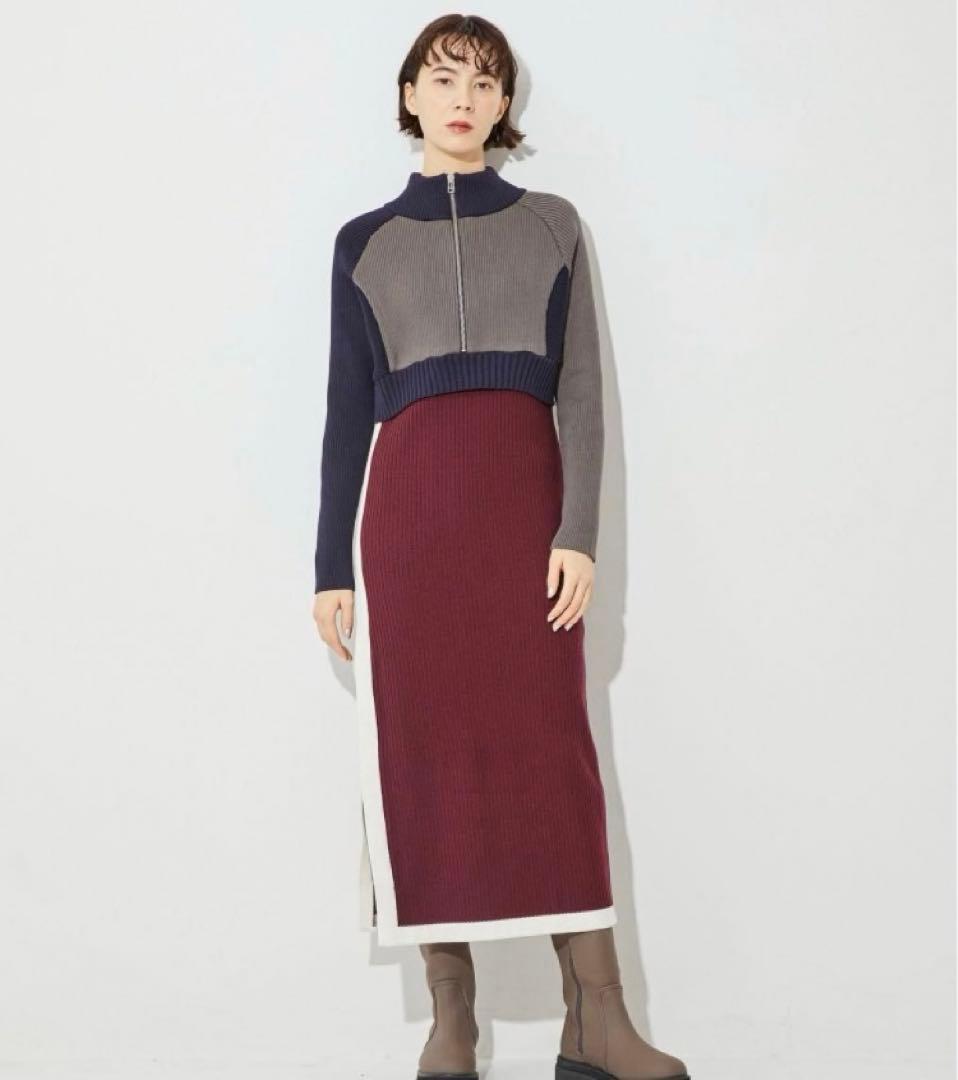 A+TOKYO ハーフジップカラーブロックニットワンピース - メルカリ