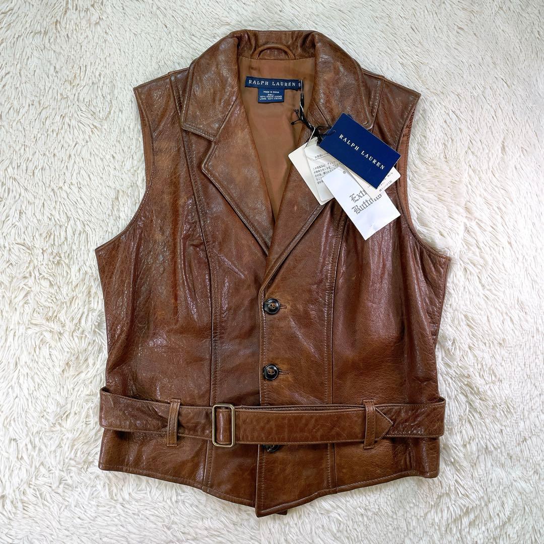 新品タグ付き】ラルフローレン 羊革 レザー ベルト ベスト ブラウン 9号