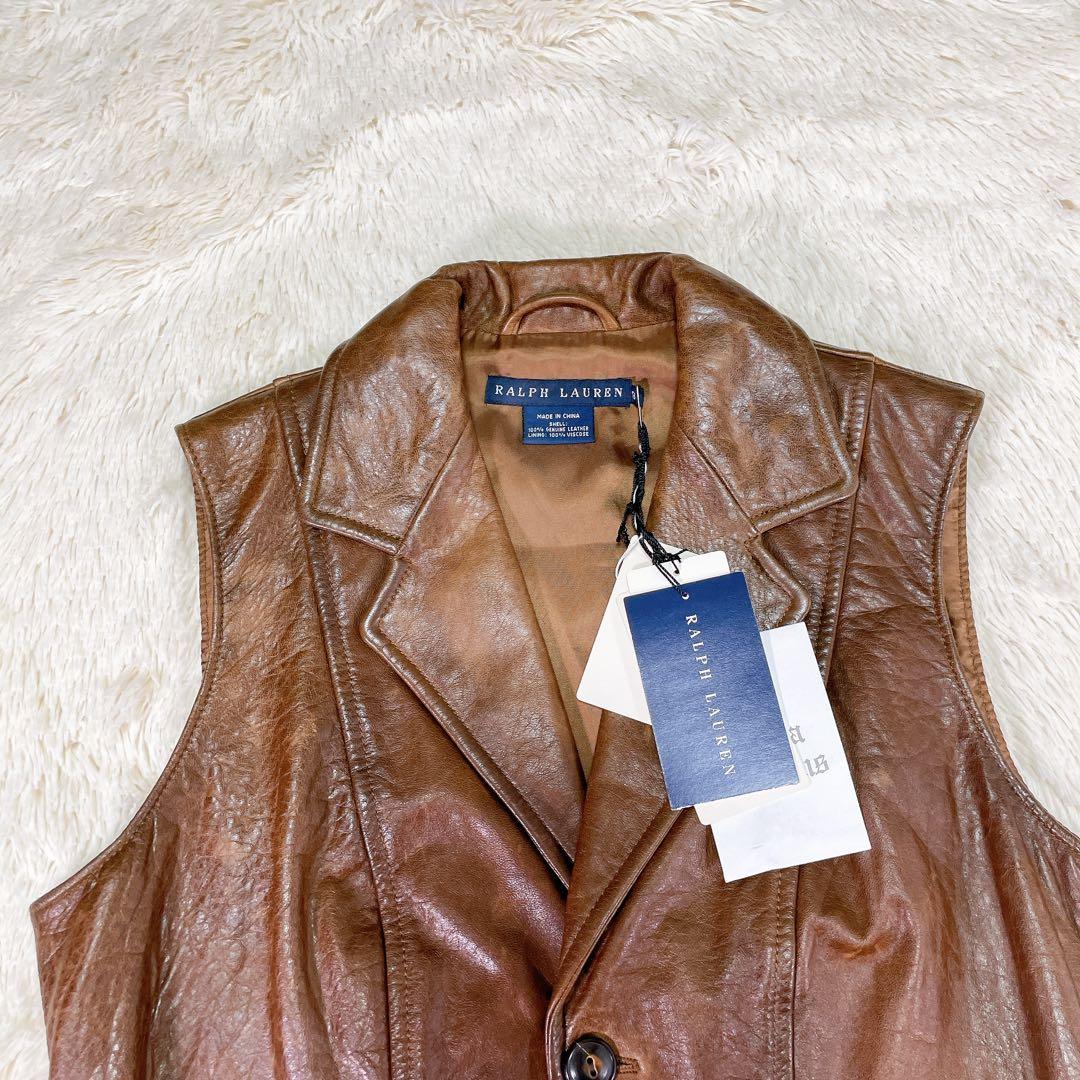 新品タグ付き】ラルフローレン 羊革 レザー ベルト ベスト ブラウン 9号
