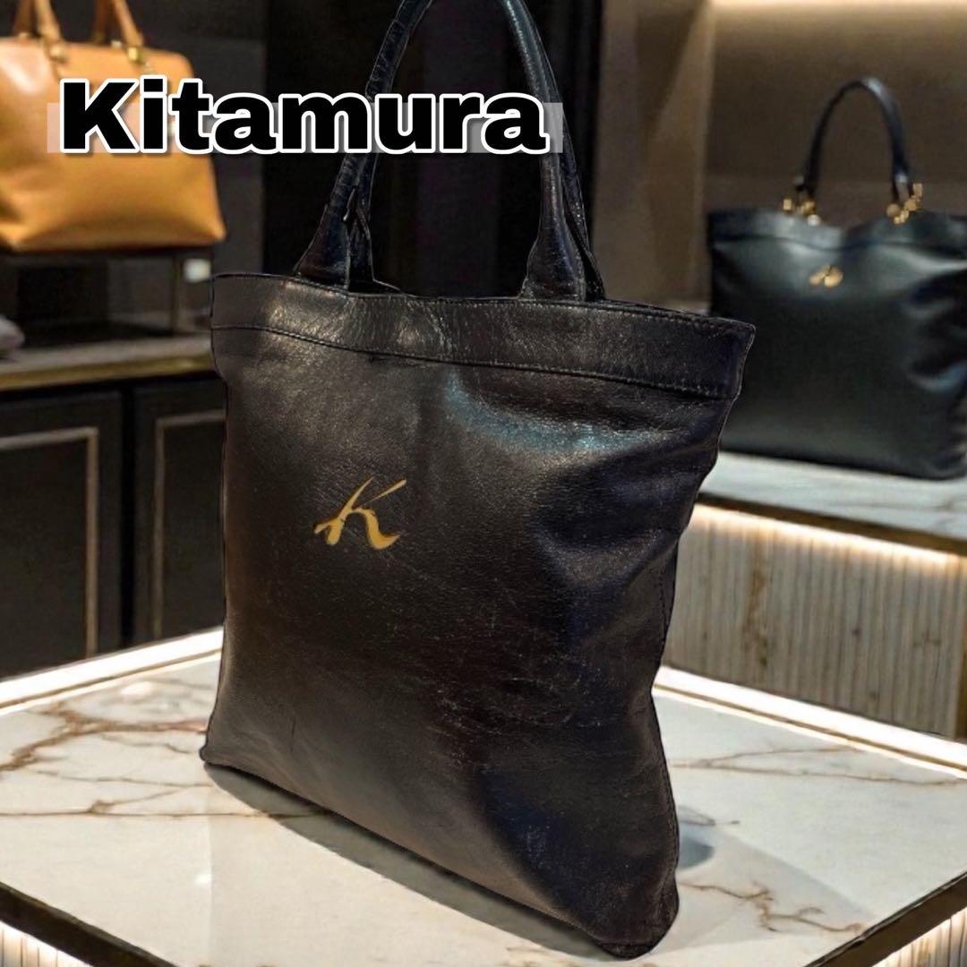 良品 キタムラ A4 トートバッグ 本革 レザー 黒 Kロゴ ビジネス - メルカリ