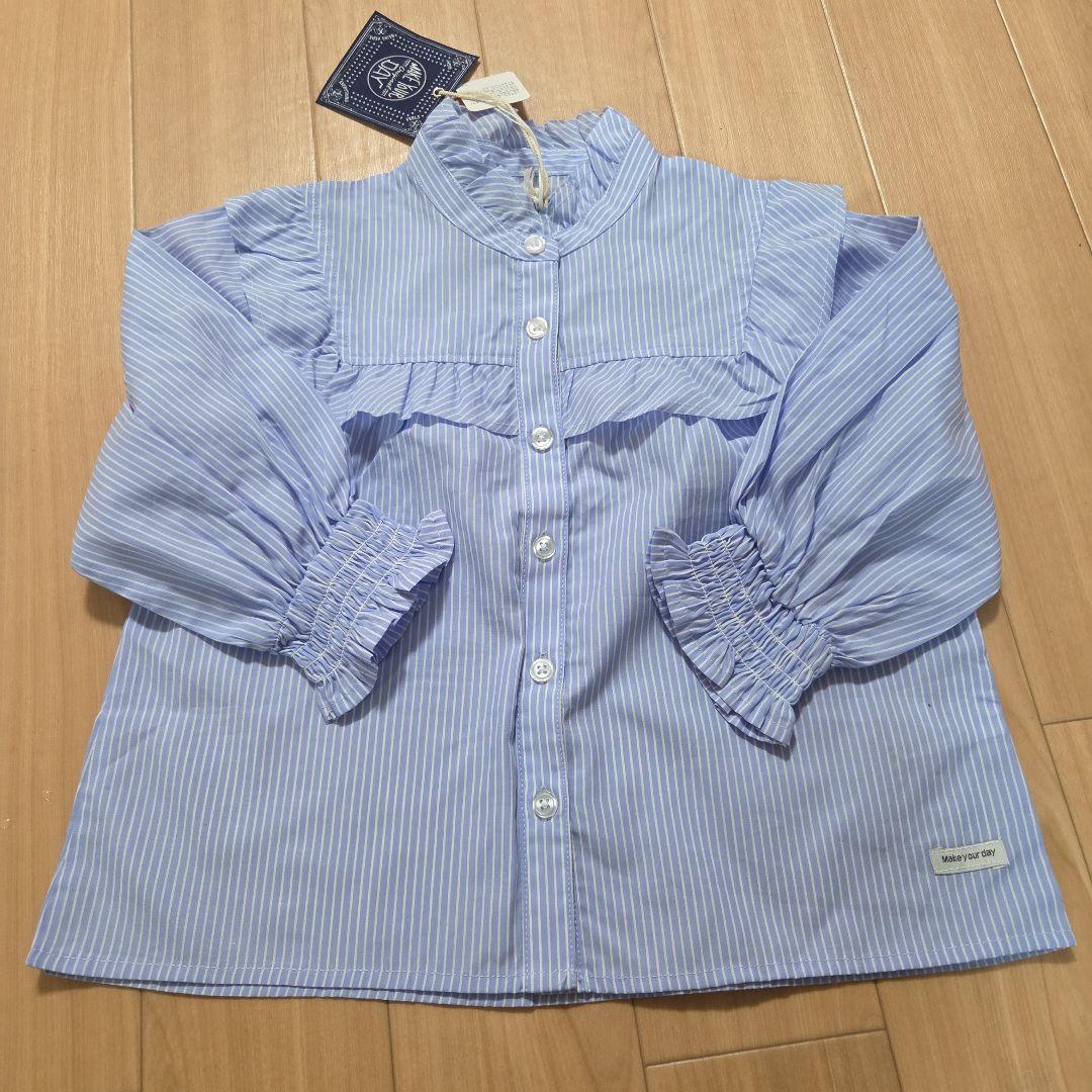 MAKE YORE DAY 水色ストライプ フリル付き長袖シャツ 100cm - メルカリ