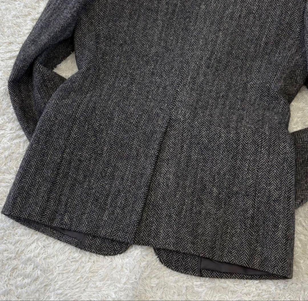 ハリスツイード テーラードジャケット 総柄 ヘリンボーン L