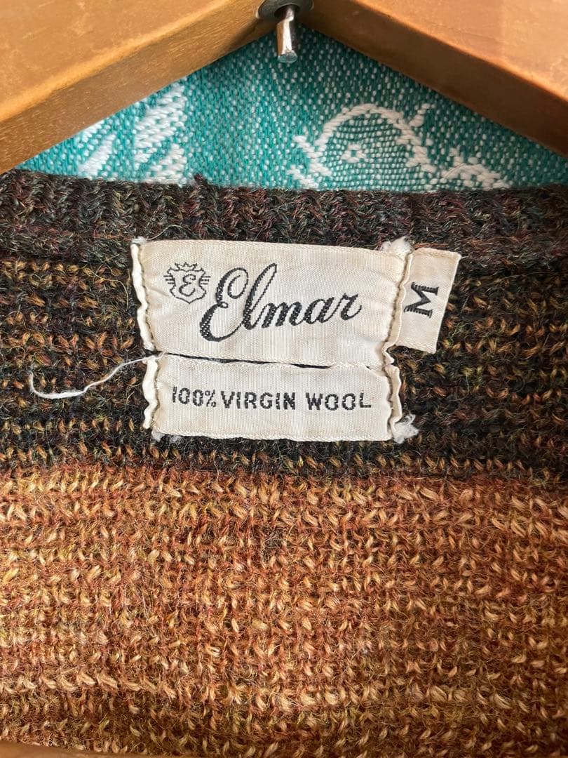 60s シャギーウールカーディガン ヴィンテージ M ボーダー トップス