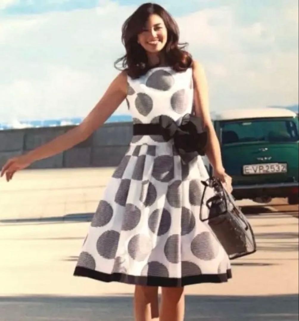 最終価格！M's カタログ 水玉 ドット シフォン リボン モノクロ ワンピ