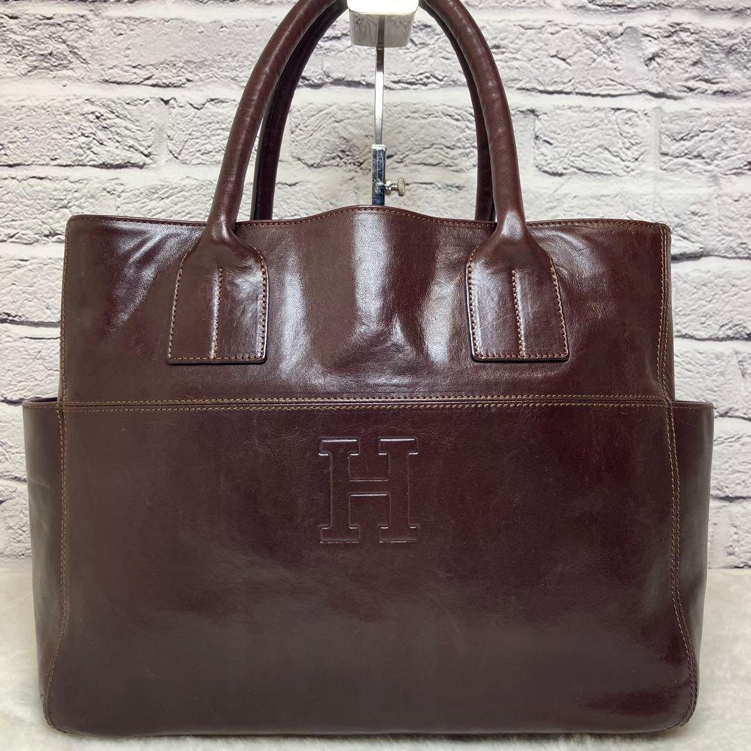 ヒロフ✨デュオ Hロゴ A4可 サイドポケット 3室 トートバッグ 本革