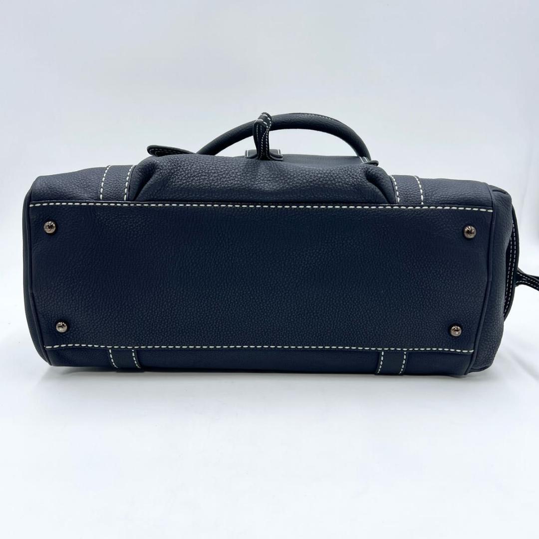 TOD'S トッズ ハンドバッグ ボストンバッグ型 ネイビー レザー 鍵付き