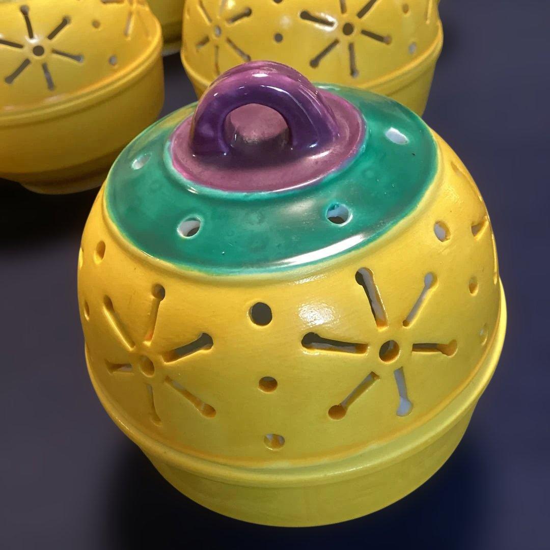 黄、緑、紫交チ型蓋物8客 新品未使用 中古 茶道具 皆具