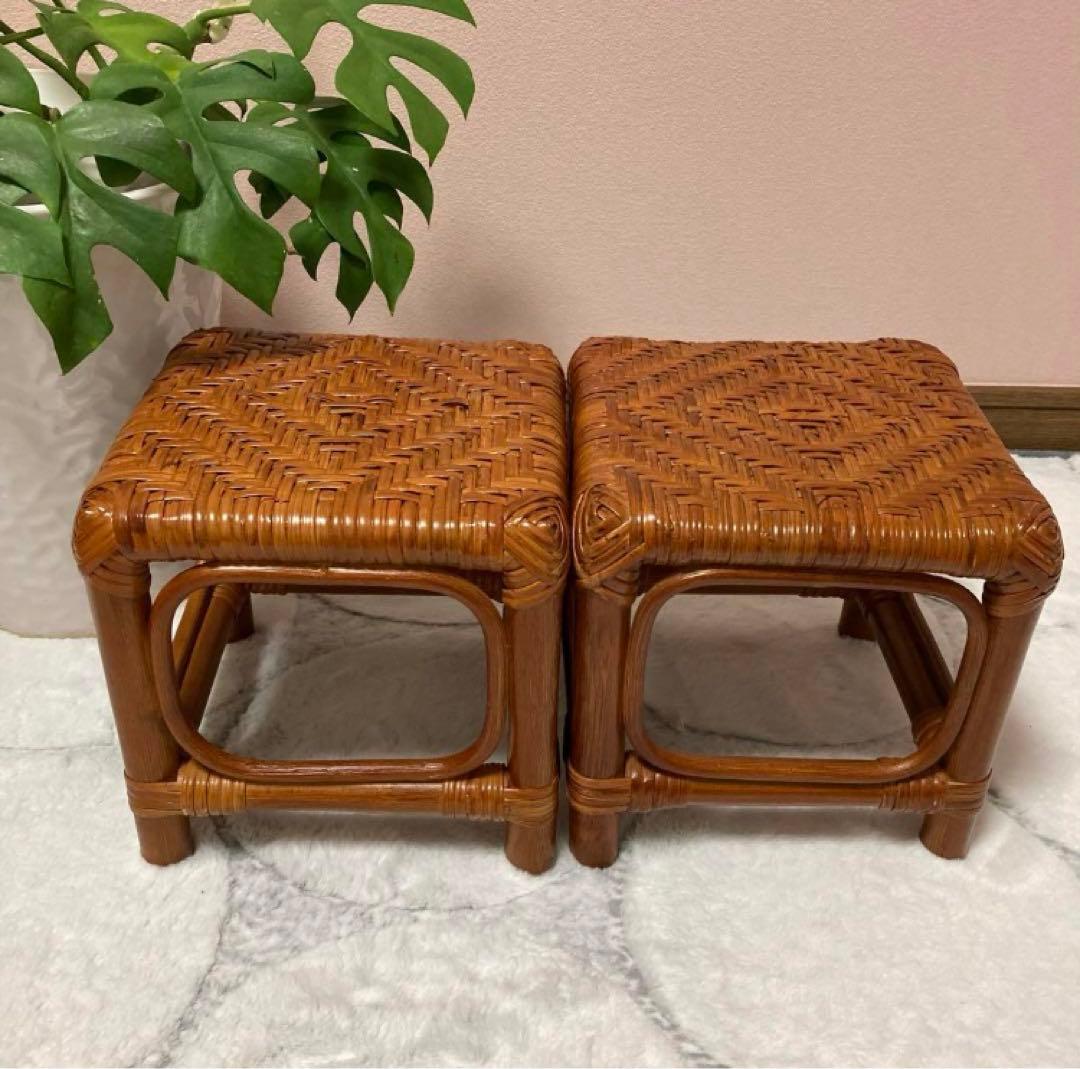 ミニ 藤スツール ラタンスツール 椅子 イス 2脚セット 美品 レトロ