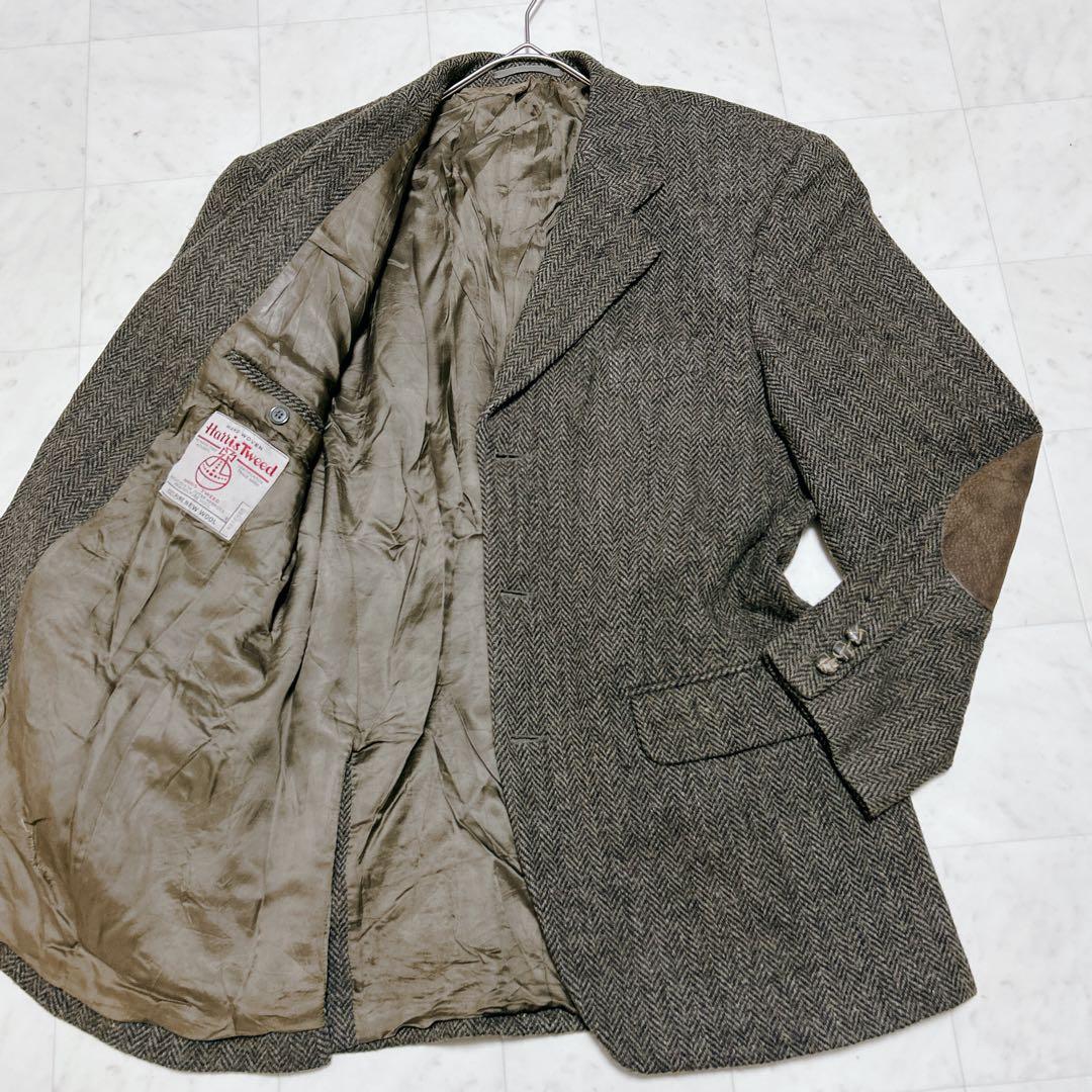 ハリスツイード テーラードジャケット エルボーパッチ くるみボタン
