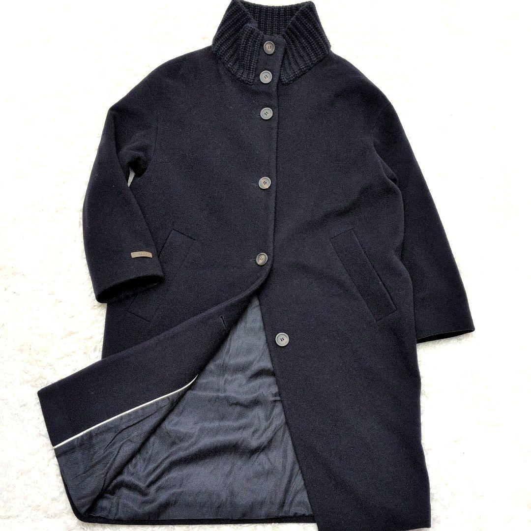 【美品 42サイズ】ペゼリコ　カシミヤ　シルク　ロングコート　スタンドカラー　紺 sankyo shokai（三京商会） ＜爆買＞[10%offクーポン]ERA コート