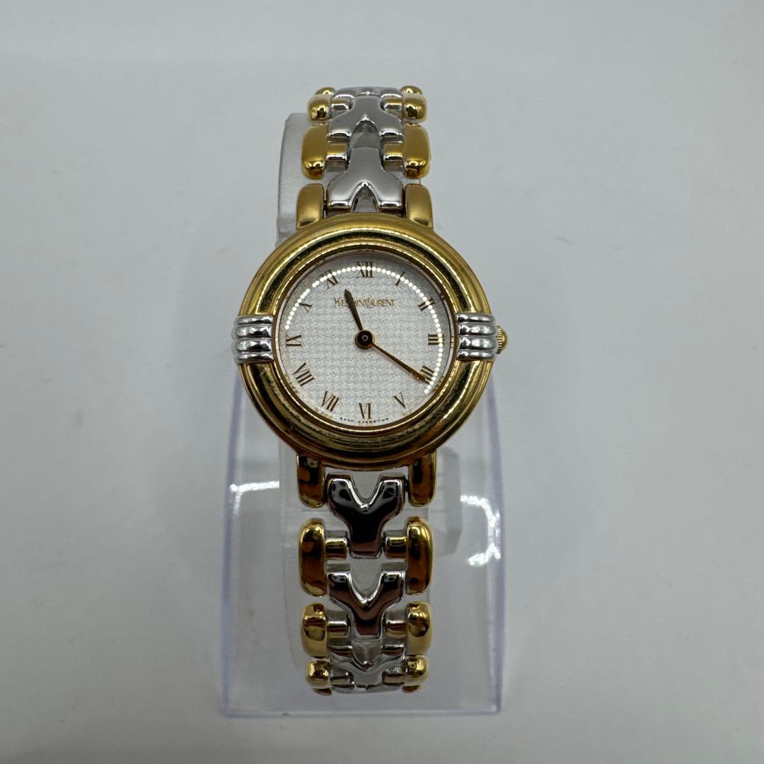 イヴサンローラン YSL コンビ ローマン 腕時計　ゴールド文字盤 予備コマ付 新品電池】イヴサンローランYSLコンビ ローマンレディース腕時計