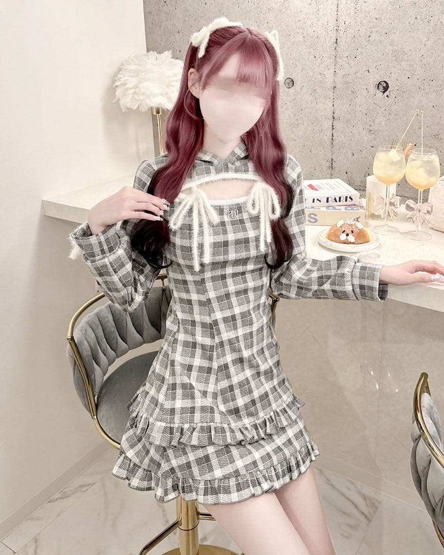 HONEY MEW フリルチェックパーカーワンピ - メルカリ
