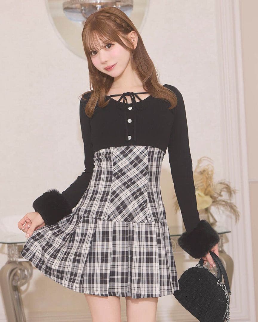 ボレロsetチェックプリーツワンピ ブラウン - メルカリ