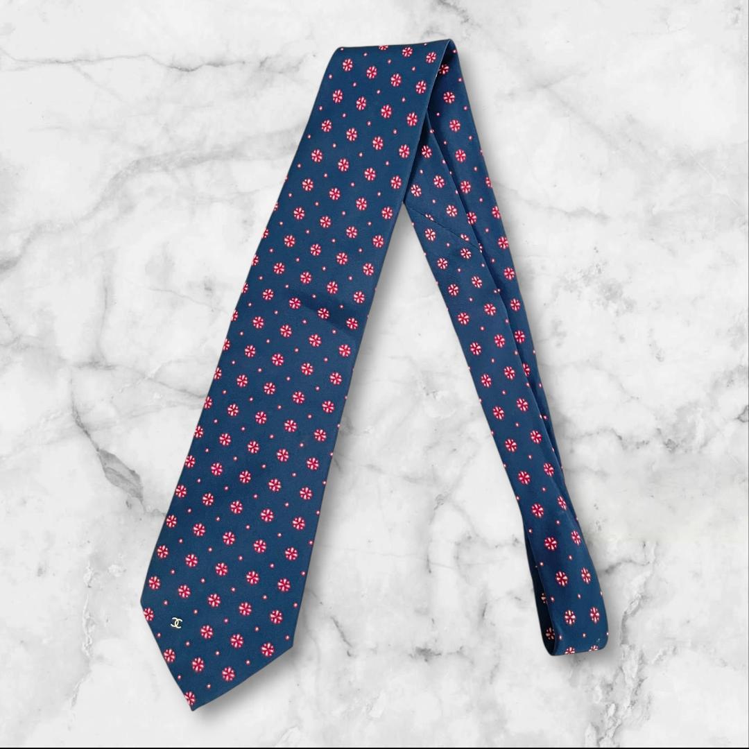 CHANEL ネクタイ ネイビー 小紋柄 ココマーク - メルカリ