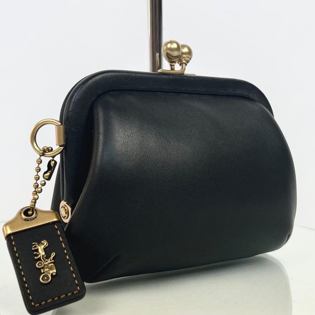美品 COACH コーチ キスロック がま口 コインケース グラブタンレザー