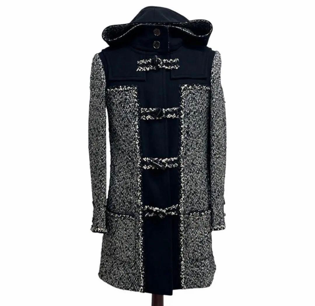 シャネル 15A P42310 ウール シルク混 ツイード 切替 ダッフルコート