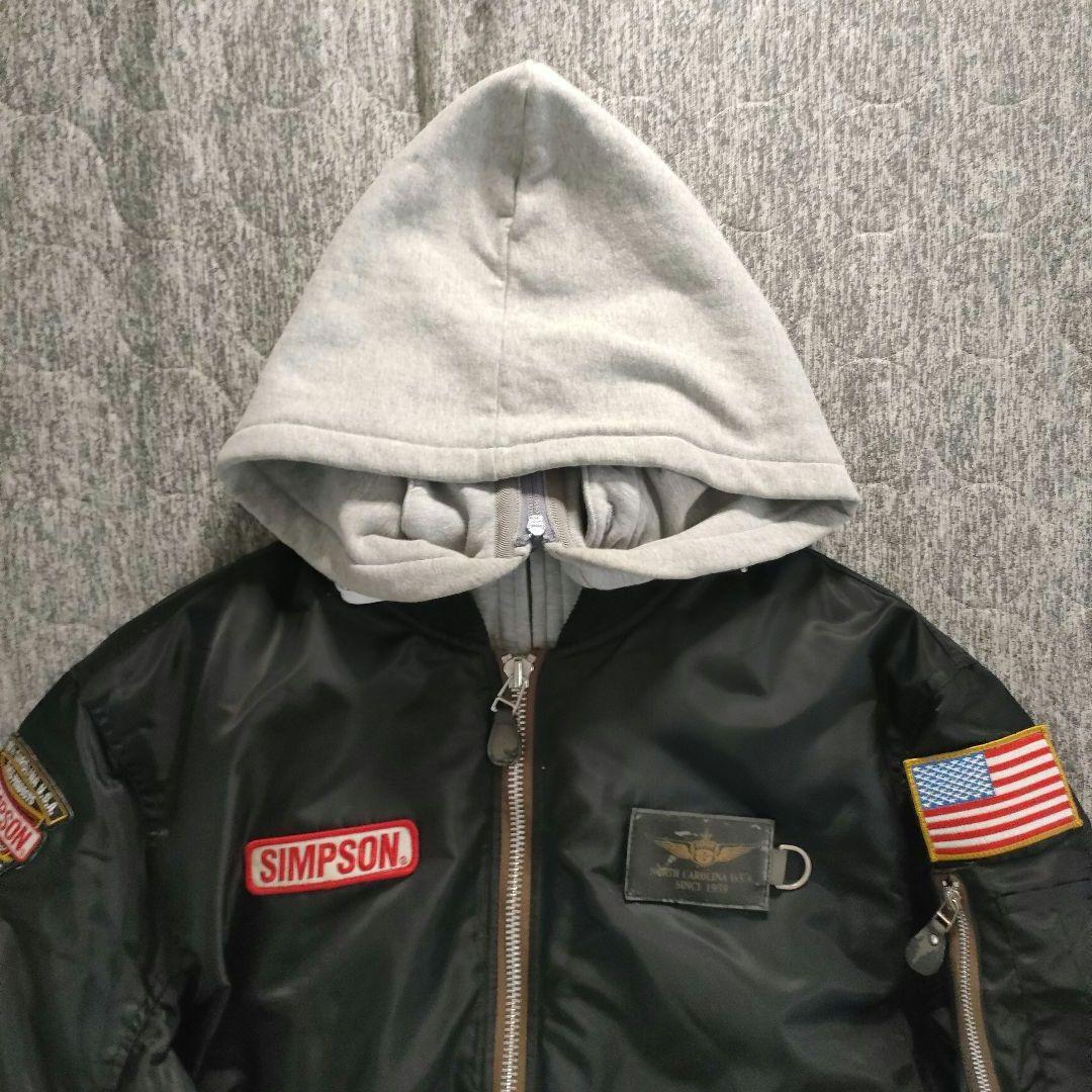 希少サイズ 3L SIMPSON MA-1 フード着脱可 フライトジャケット 黒