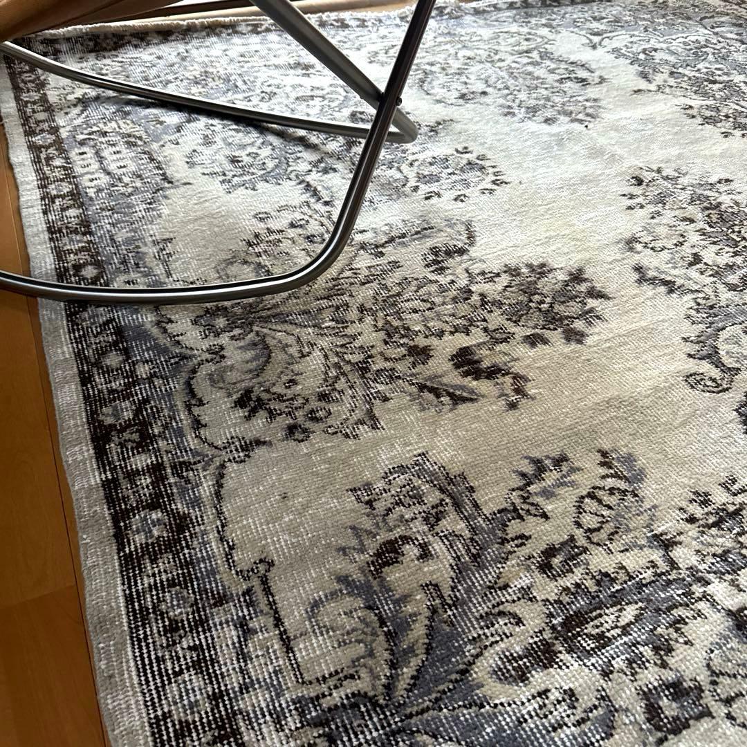 超大判173×272 クリーム×ブルーグレイ×ブラウン トルコヴィンテージラグ