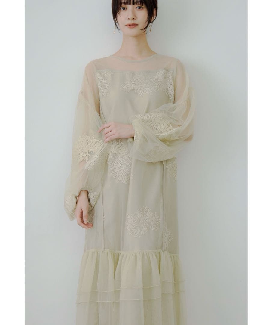 niana フラワー 刺繍ティアードフリルドレス Aライン パーティードレス