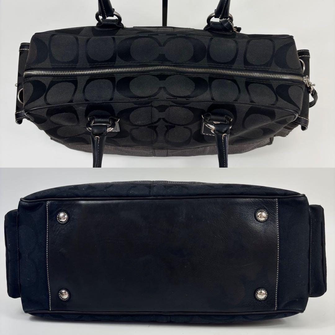 コーチ シグネチャー ストライプ ボストンバッグ 10392 キャンバス 黒