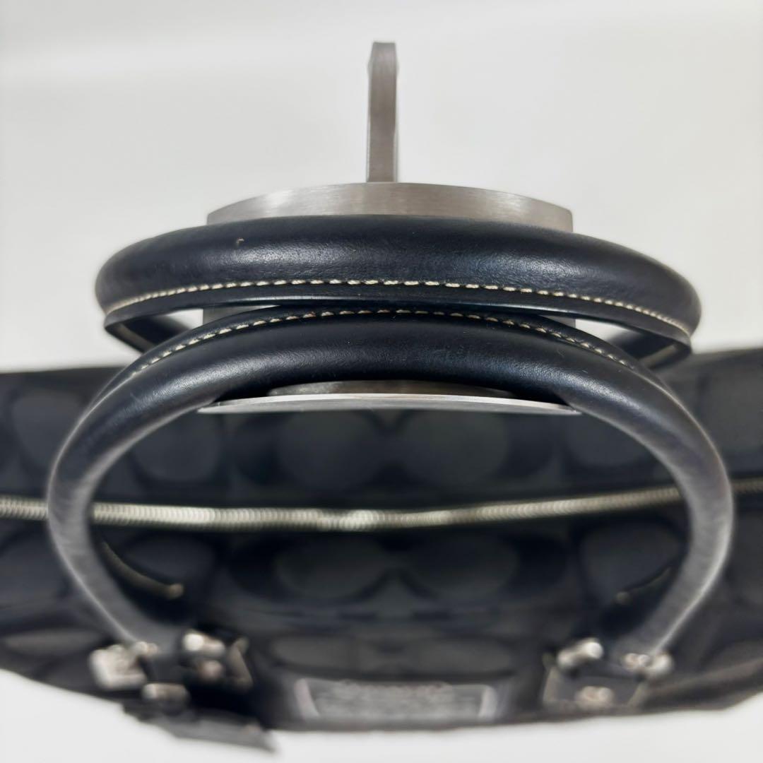 コーチ シグネチャー ストライプ ボストンバッグ 10392 キャンバス 黒