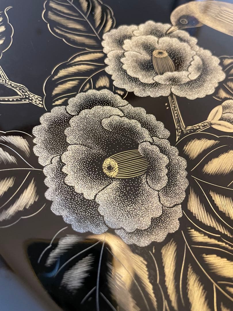 5点セット 脚付膳 お膳台 漆塗り 金 蒔絵 鳥 鷹 鶯 花 紅葉 もみじ